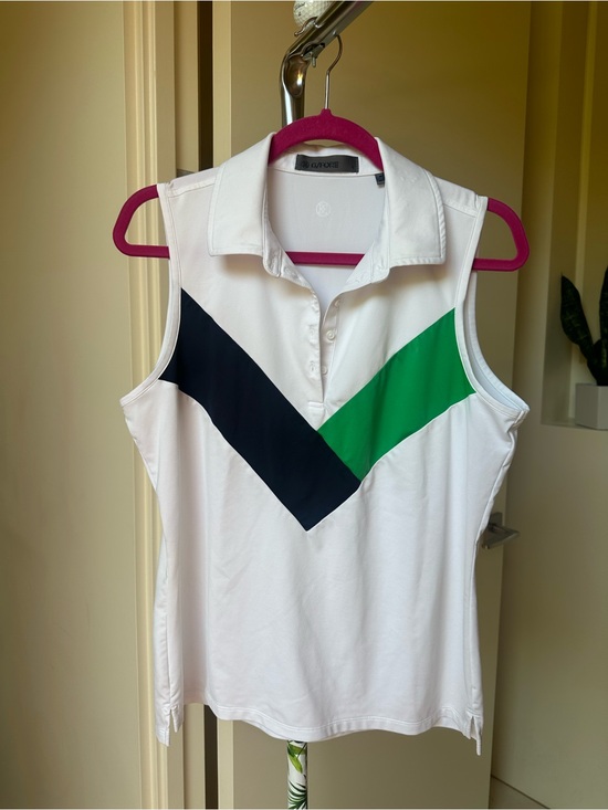 George Tops - GFore White Sleeveless Polo Top with Black and Green Chevron size LG